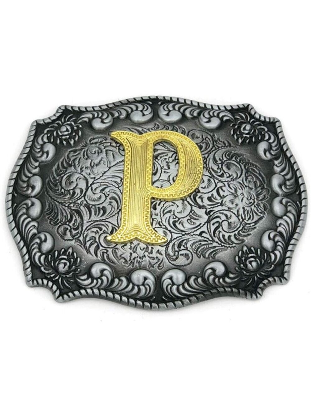 Unisex P Imported Western Silver Large Belt Buckle Initial Letters Rodeo